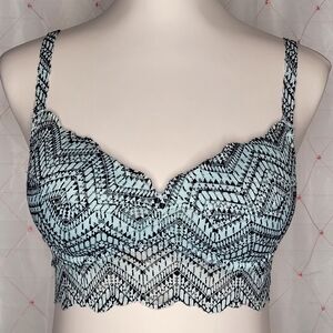 PINK Victoria's Secret Sz M Wired Lace Mesh Bralette Blue Black Tribal Bustier